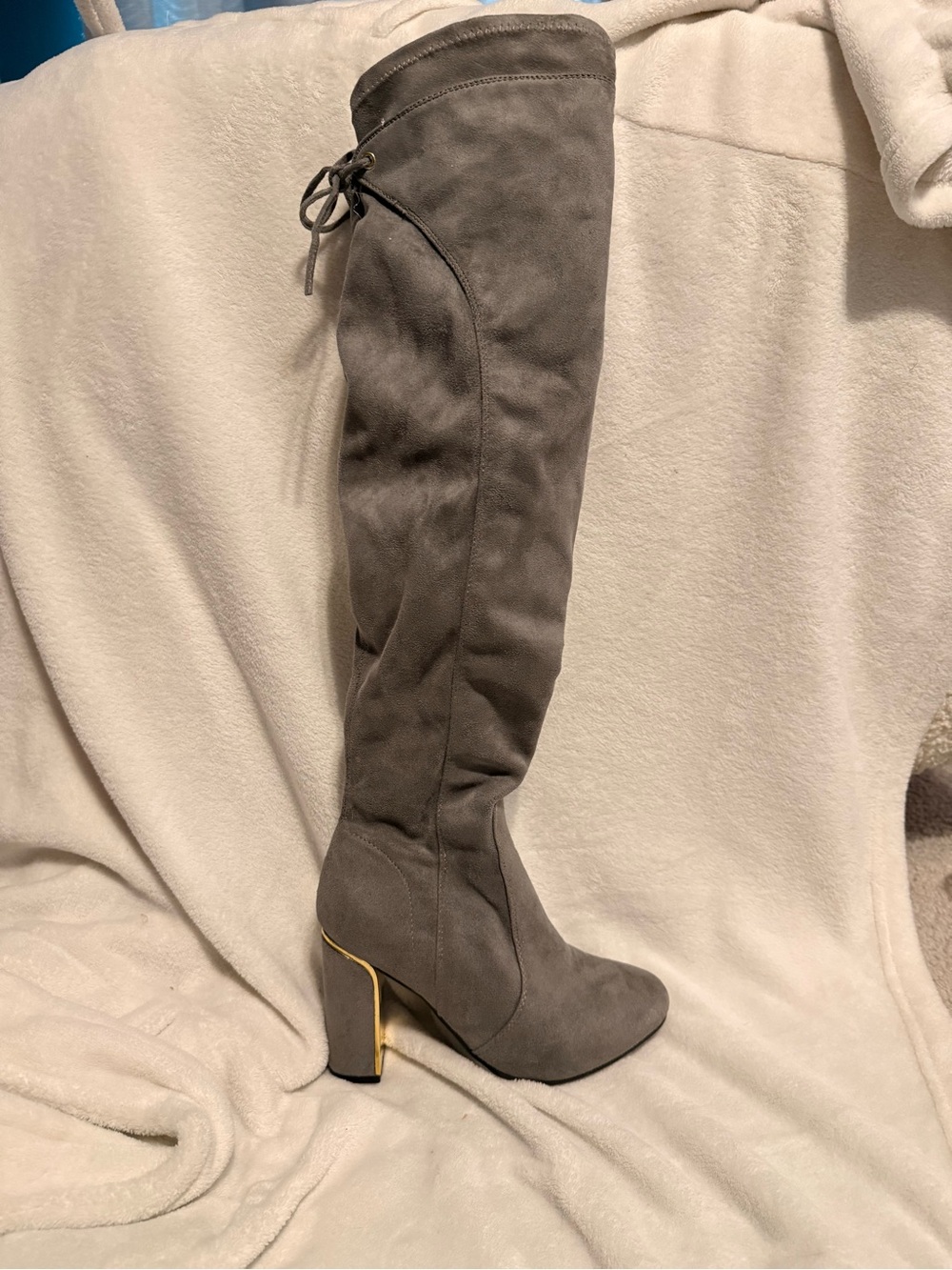 Charlotte Russe Gray Over-the-Knee Suede Block Heel Boots